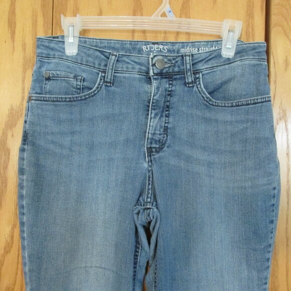 RIDERS BY LEE WOMEN'S SZ 8 M JEANS MED BLUE SLUB STRETCH DENIM MID RISE STR8 LEG - Picture 2 of 11